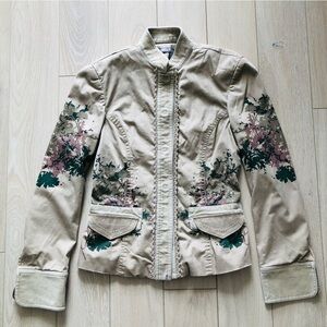 Tristan & Iseut Beige Crochet Detailed Plant Print Jacket